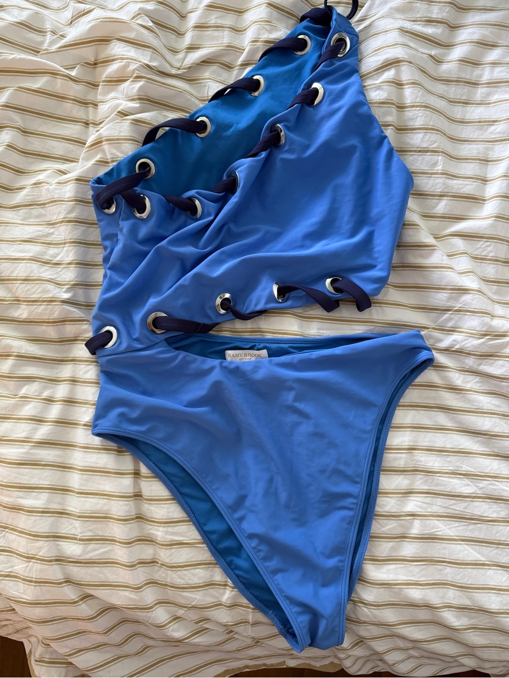 Ramy Brook One-Shoulder Royal Blue Swimsuit with Eyelet Lace-Up